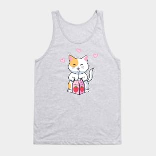 Kawaii Anime Cat with Strawberry Milk Tank Top